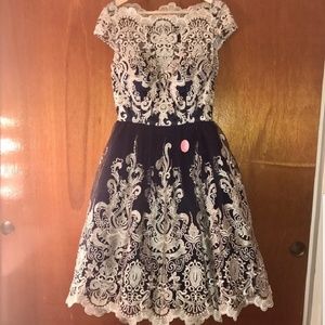 Chi Chi London Navy Blue and Gold Cocktail Dress